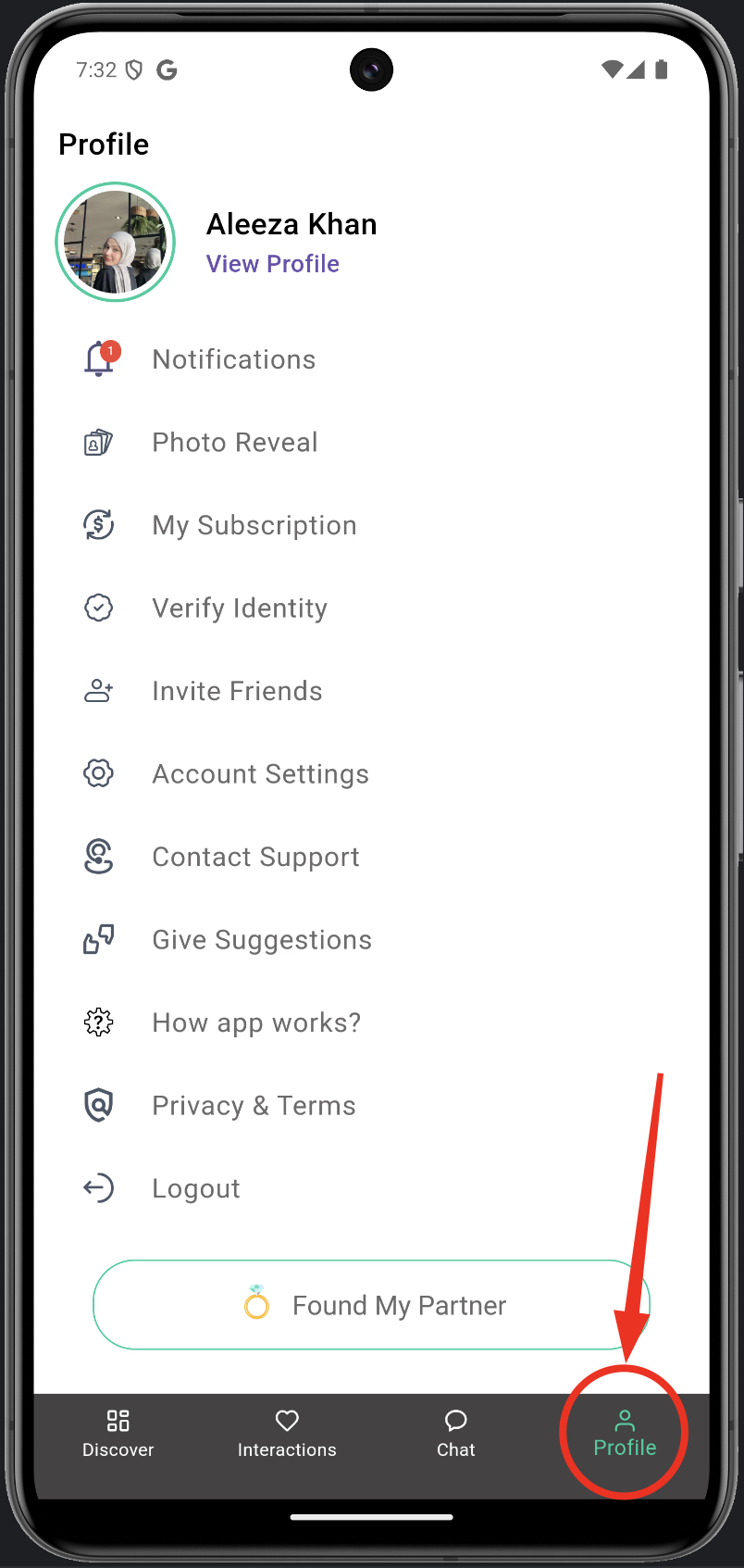 Go to Profile tab