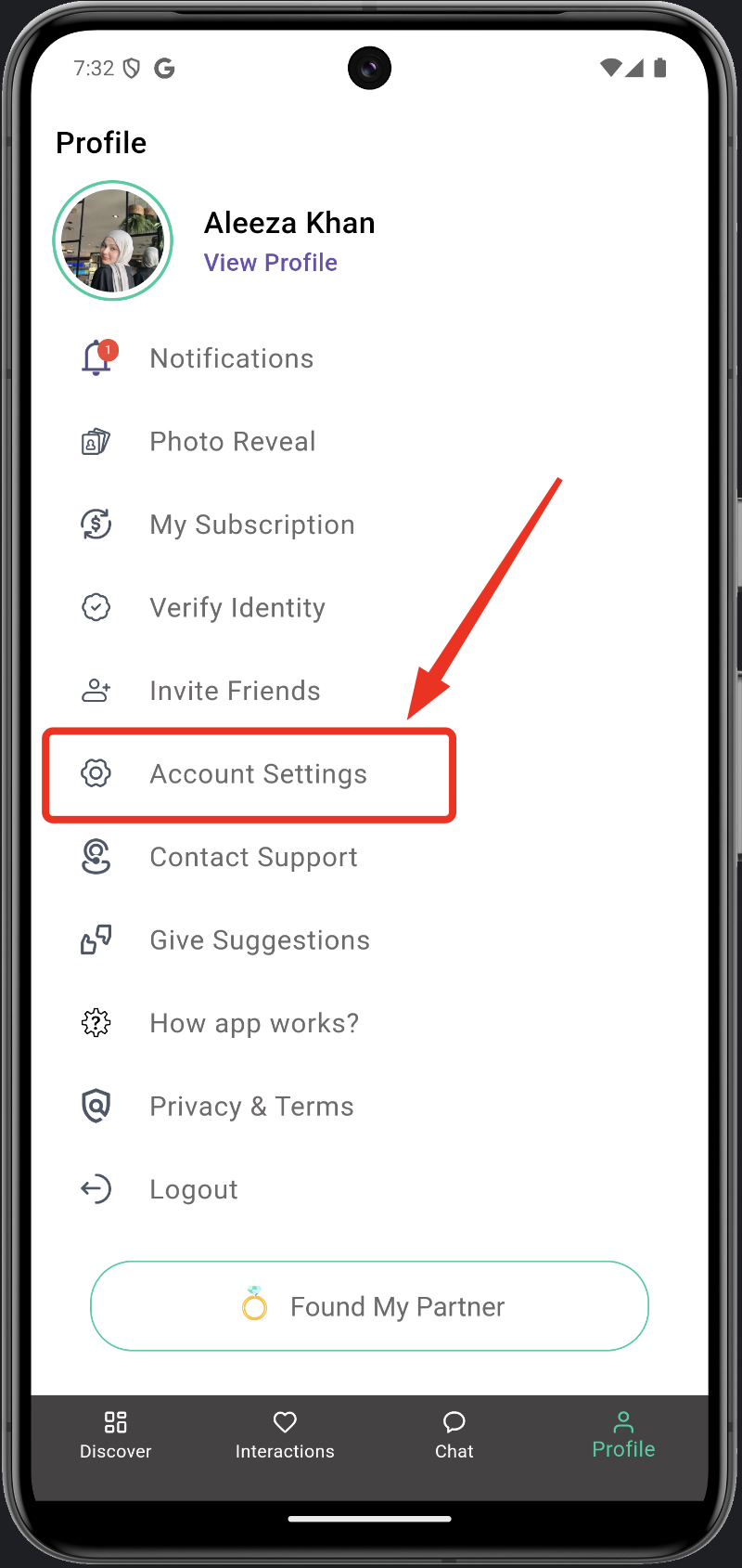 Select Account Settings